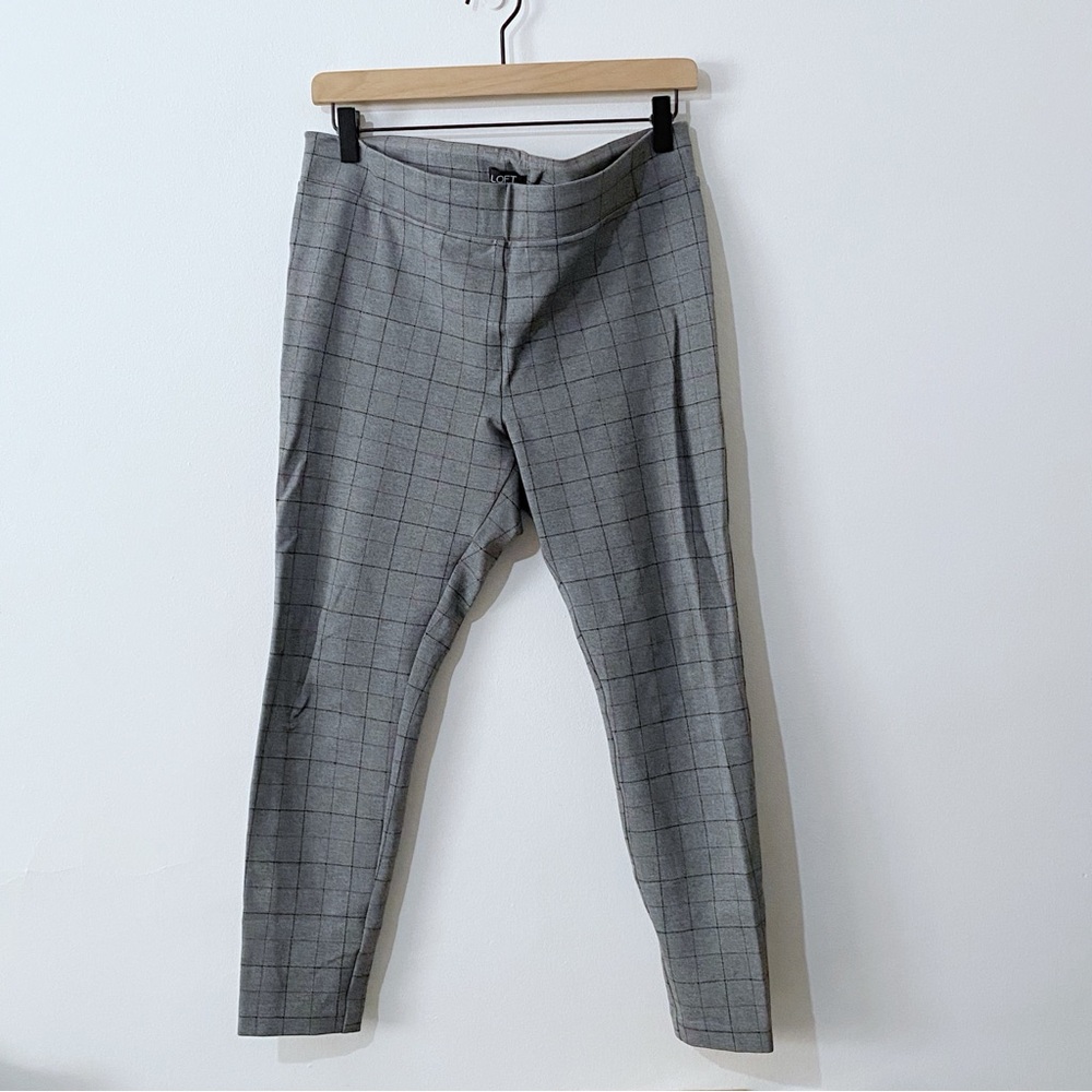 Loft Gray Plaid Ankle Skinny Pull On Pants